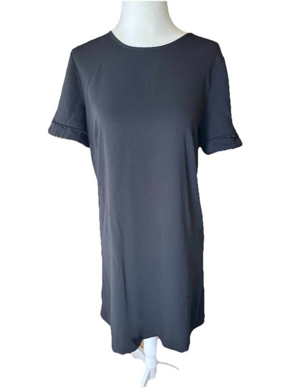Ann Taylor Short Sleeve Shift Dress Black Size P 6 Office Sleeve Detail